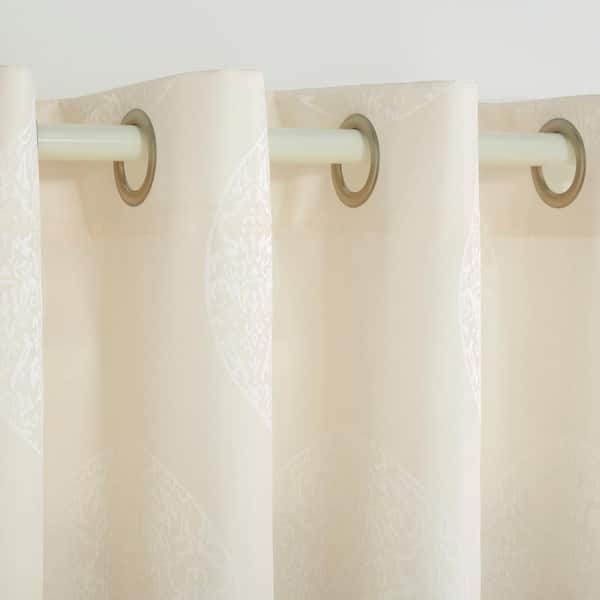 Akola Ivory Medallion Light FIltering 54 in. x 96 in. Grommet Top Curtain Panel (Set of 2)