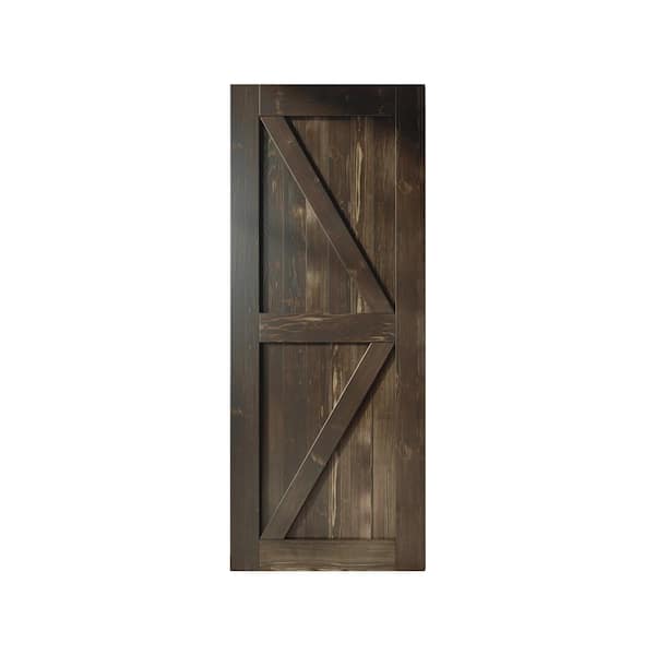 HOMACER 42 in. x 96 in. K-Frame Ebony Solid Natural Pine Wood Panel Interior Sliding Barn Door Slab with Frame
