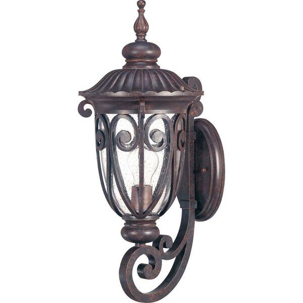 Glomar 1-Light Outdoor Burlwood Mid-Size Wall Lantern Sconce Arm Up with Seeded Glass