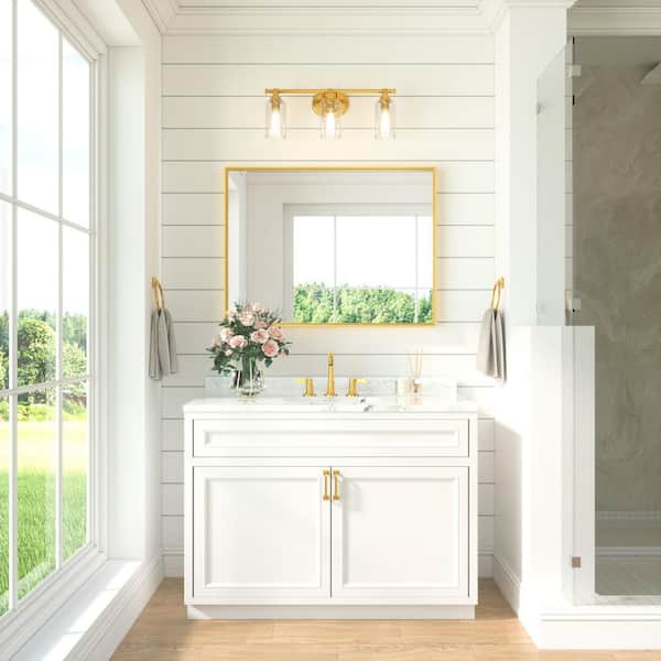 40 in. W x 30 in. H Rectangle Aluminum Framed Wall Bathroom Vanity Mirror in Gold