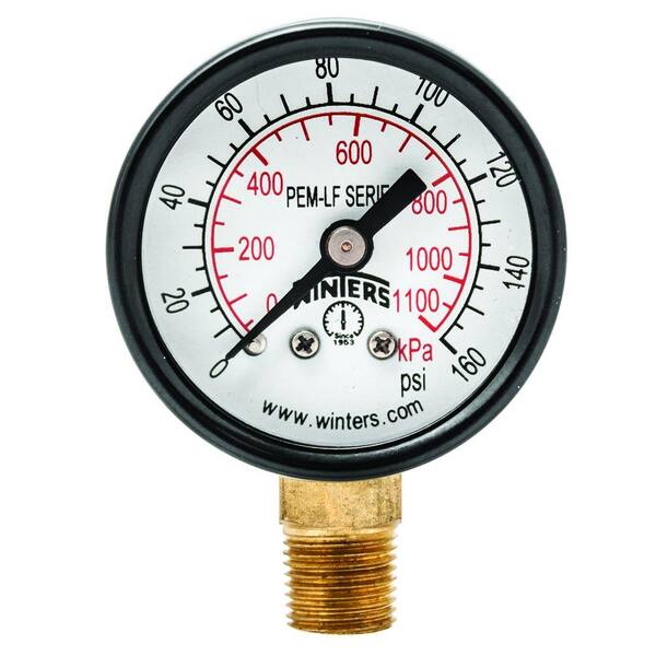 Winters Instruments PEM-LF Series 1.5 in. Lead-Free Brass Pressure Gauge with 1/8 in. NPT LM and 0-160 psi/kPa