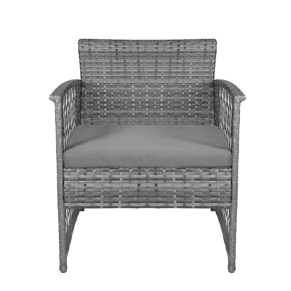 Gray 4-Piece Outdoor Patio Conversation Set with Wicker and Steel
