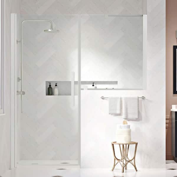 OVE Decors Pasadena 59 13/16 in. W x in. H Pivot Frameless Door in SN with Buttress Panel