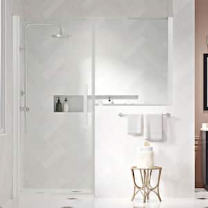 Pasadena 53-13/16 in. W x 72 in. H Pivot Frameless Shower Door in Satin SN with Buttress Panel