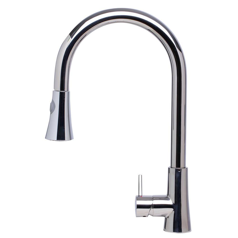 Polished Stainless Steel Pull-Down Kitchen Faucet with Spray