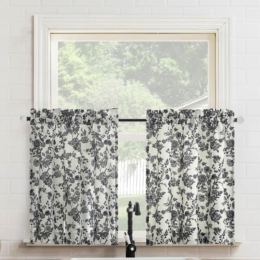 Elara Black Polyester 54 in. W x 36 in. L Rod Pocket Light Filtering Curtain Tier Pair for Kitchens (Set of 2) price history on PriceWatchPro