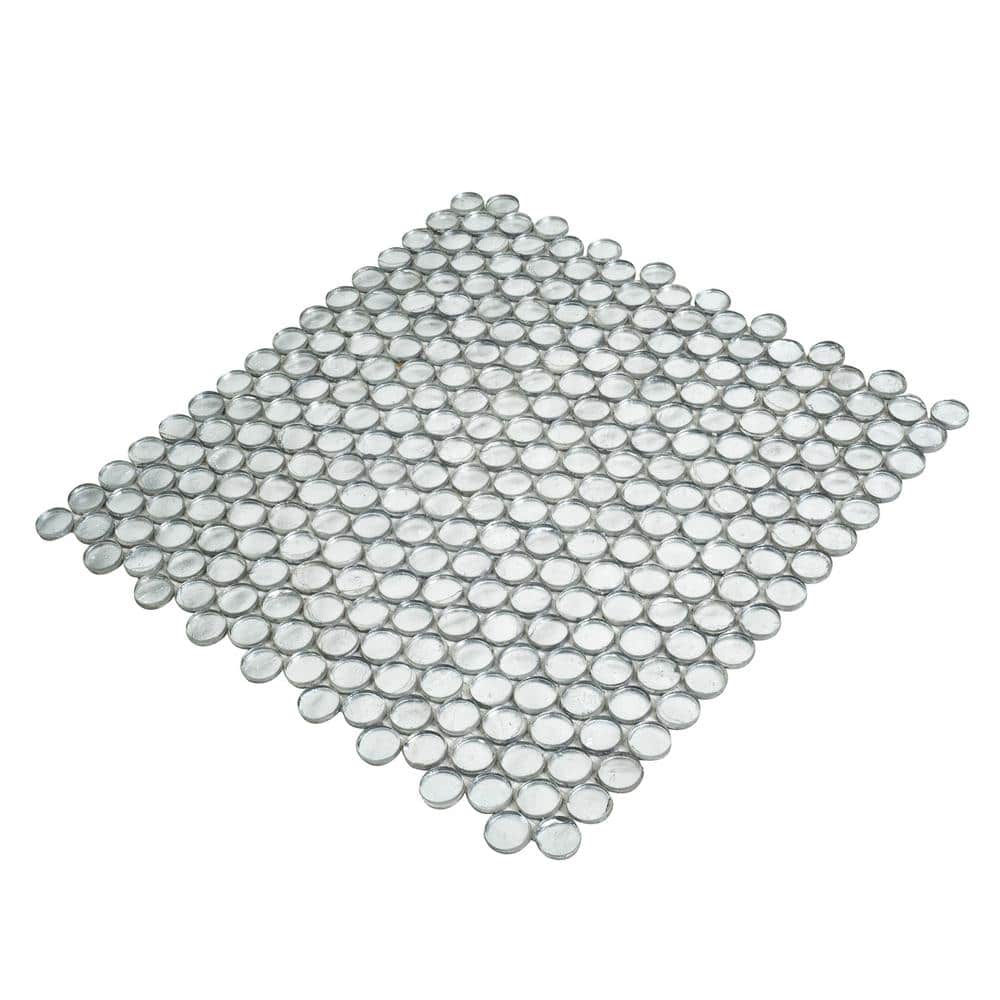 Silver Glass Penny Round Mosaic Tile 12.2" x 12.2" Sheet for Wall
