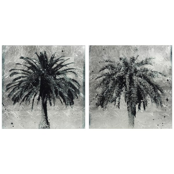Empire Art Direct Palm Trees Silver Leaf Reverse Printed Tempered Glass Diptych Unframed Abstract Wall Art 24 in. x 24 in. Each Piece