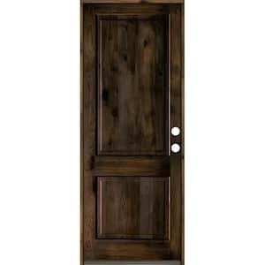 32 in. x 96 in. Rustic Knotty Alder 2 Panel Square Top Left-Hand/Inswing Black Stain Wood Prehung Front Door