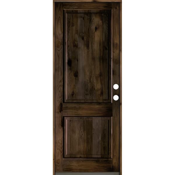Krosswood Doors 36 in. x 96 in. Rustic Knotty Alder 2 Panel Square Top Left-Hand/Inswing Black Stain Wood Prehung Front Door