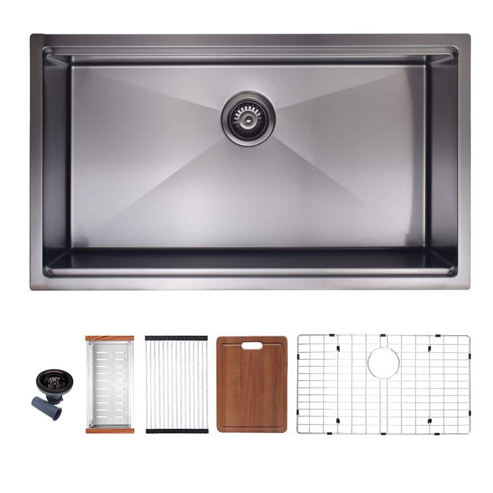 32 in. Undermount Single Bowl 18-Gauge Black Bowl Stainless Steel Kitchen S