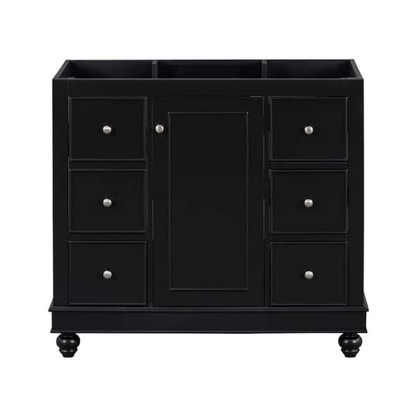 Unbranded 36 in. Freestanding Rectangular Bath Vanity Cabinet without Top in Black with Soild Wood Frame, 5-Drawers and 1-Door