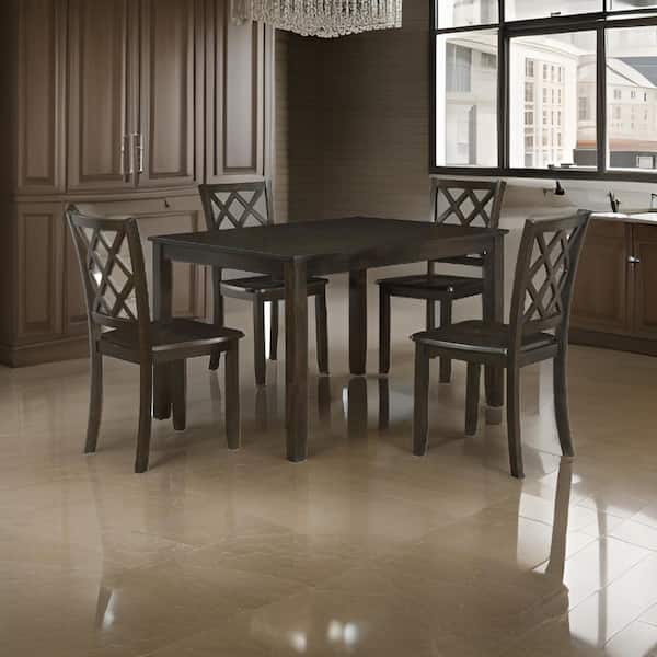 Benjara Brown Rubberwood Frame Dining Chair with Lattice Back (Set of 2)