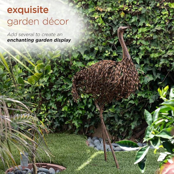 Alpine Corporation - 39 in. Tall Outdoor Metal Ostrich Standing Yard Statue Decoration