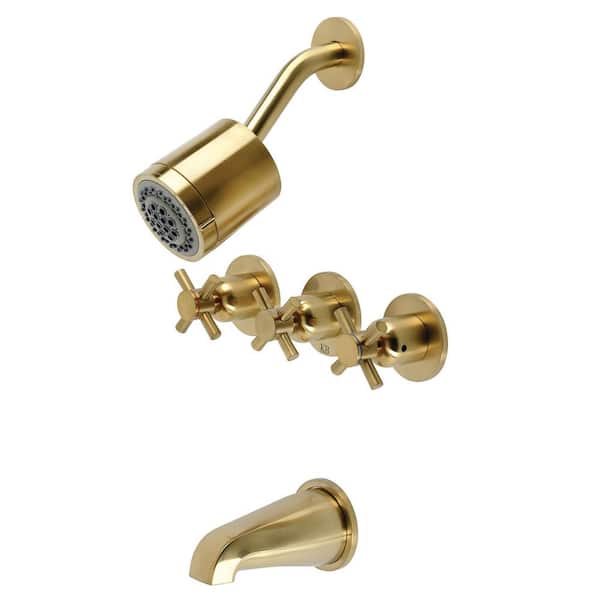 Kingston Brass Concord 3-Handle 2-Spray Tub and Shower Faucet in Brushed Brass (Valve Included)