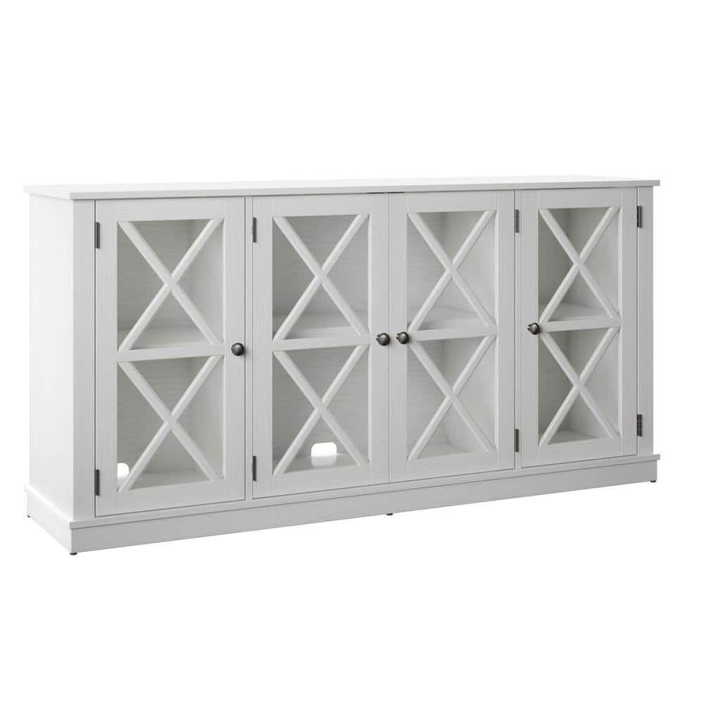Twin Star Home White 64 in. Sideboard with Tempered Glass Doors OT6092