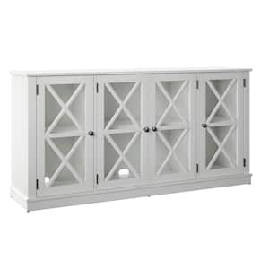 White 64 in. Sideboard with Tempered Glass Doors