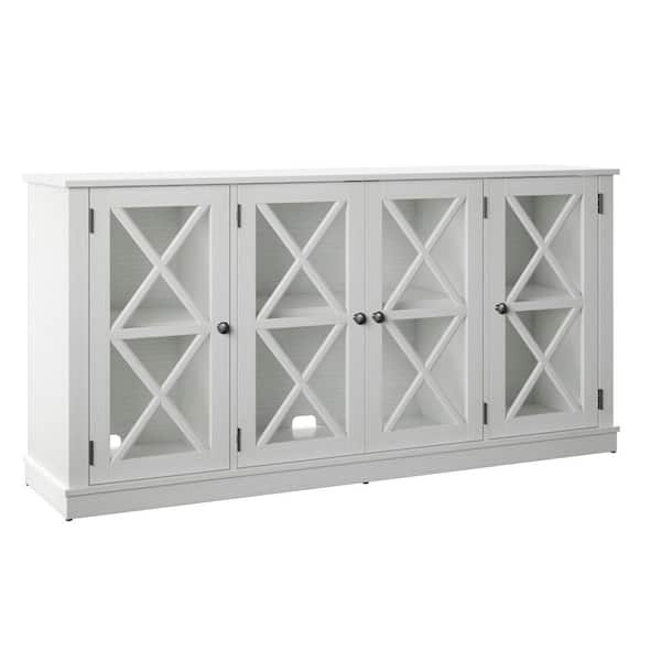 Twin Star Home White 64 in. Sideboard with Tempered Glass Doors