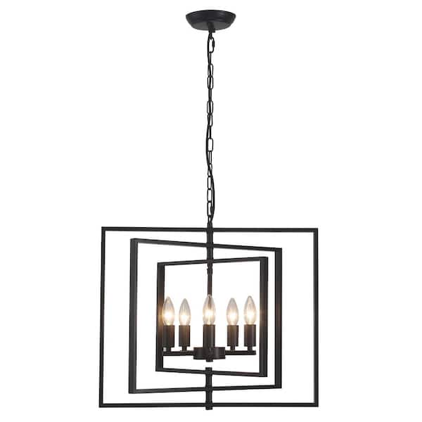 ADSENSTY 5-Light Black Geometric Candle Style Chandelier for Living Room Kitchen Island Bedroom with No Bulbs Included