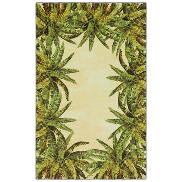 Mohawk Home Verde Palm Border Cream 5 ft. x 8 ft. Tropical Area Rug