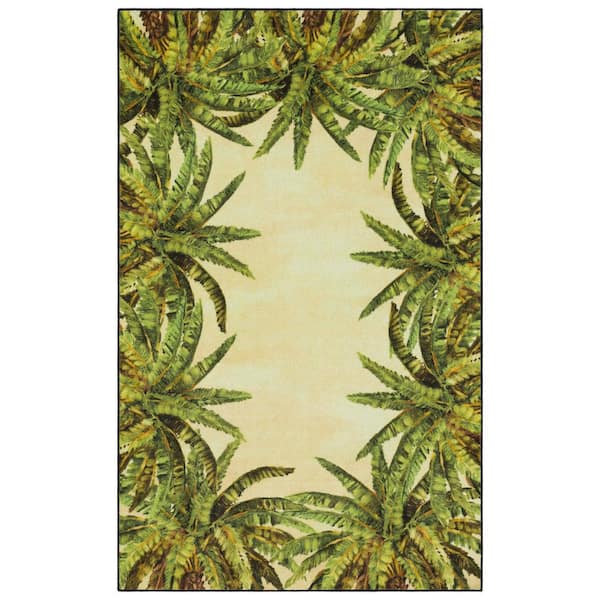 Mohawk Home Verde Palm Border Cream 8 ft. x 10 ft. Tropical Area Rug