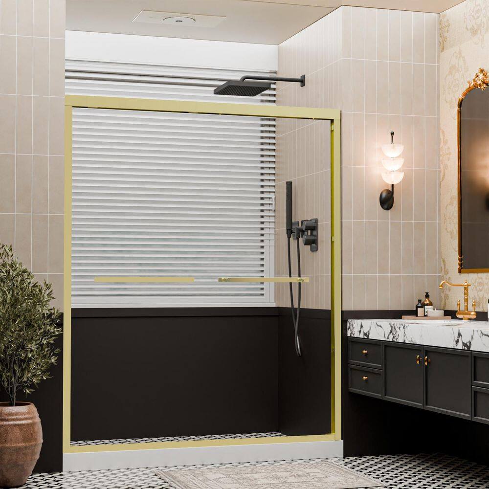 38 in. - 42 in. W x 72 in. H Double Sliding Framed Shower Door in Brushed Gold with Fluted Glass price history on PriceWatchPro