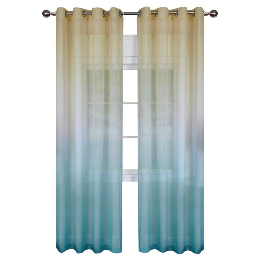 Blue Ombre Sheer Grommet Ground Length Curtain Panel