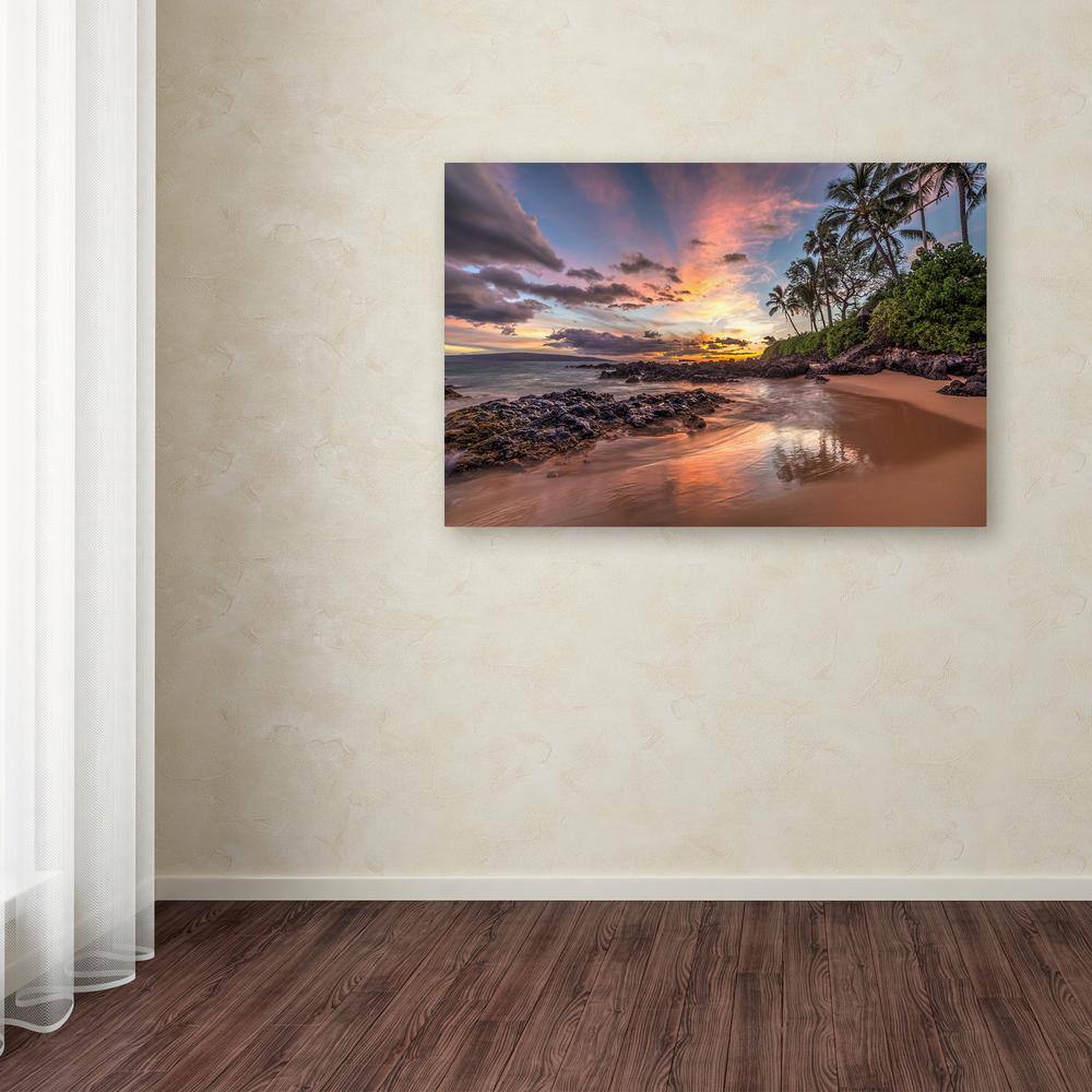 Hawaiian Sunset Beach Canvas Art in Pink and Blue
