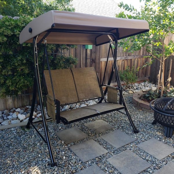 2-Person Deluxe Outdoor Patio Porch Swing with Weather Resistant Steel Frame, Adjustable Tilt Canopy, Beige