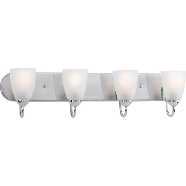 Progress Lighting Gather Collection 4-Light Polished Chrome Etched Glass Traditional Bath Vanity Light