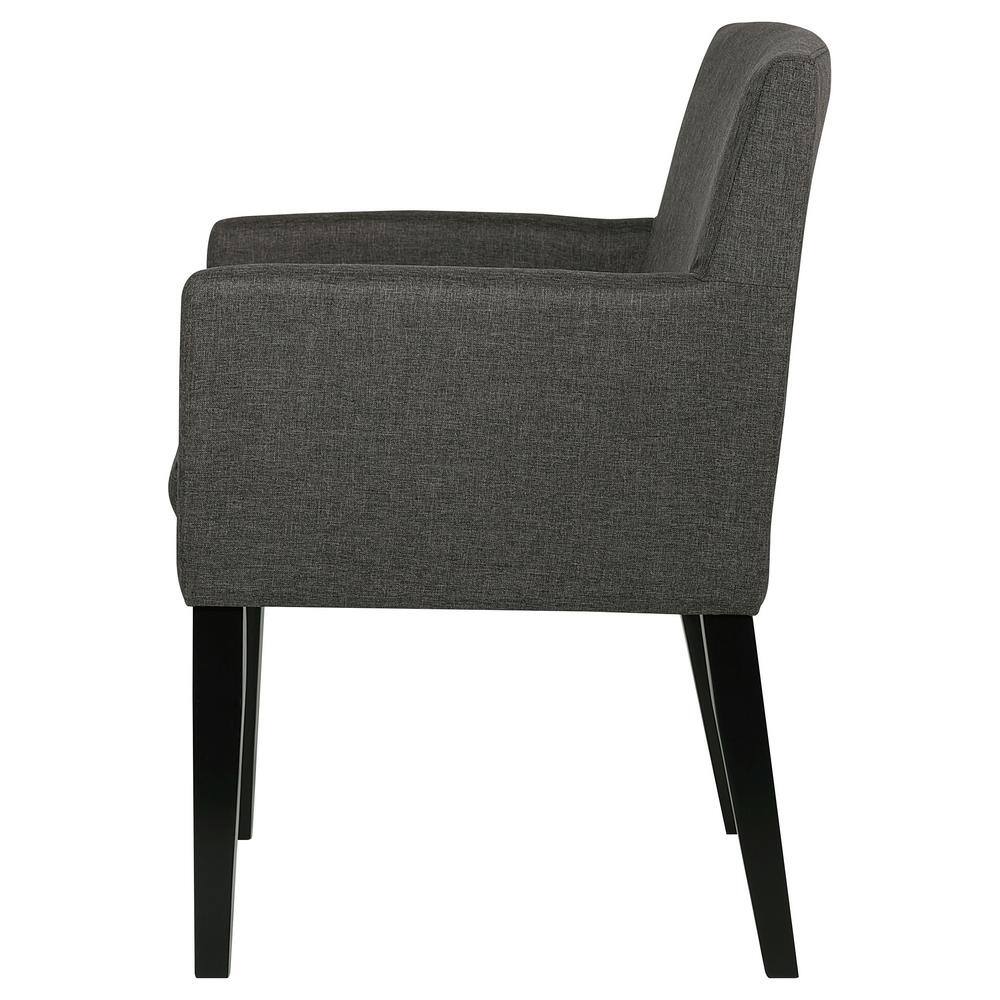 Charcoal Gray Upholstered Arm Chair with Black Wood Legs, Set of 2