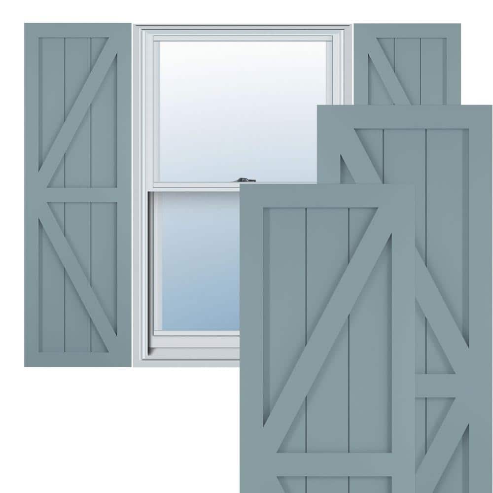 12 in. x 71 in. PVC 2 Equal Panel Farmhouse Fixed Mount Z-Bar Board and Batten Shutters Pair in Peaceful Blue price history on PriceWatchPro