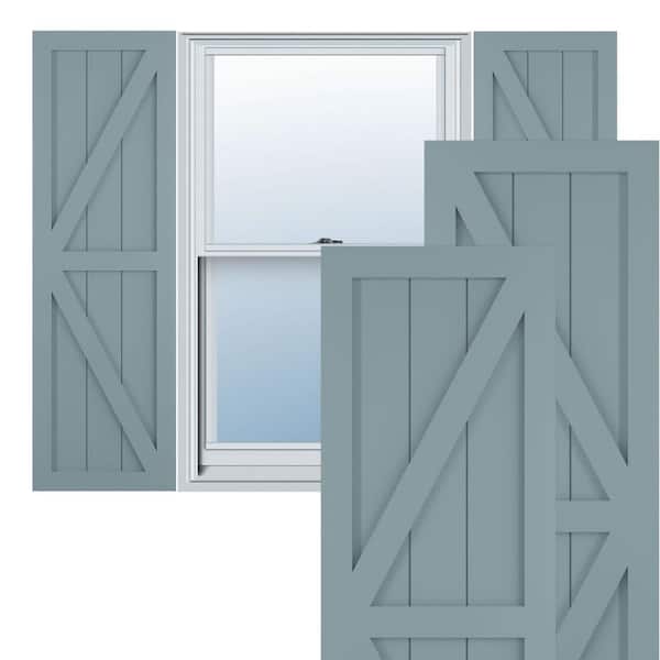 Ekena Millwork 12 in. x 77 in. PVC Two Equal Panel Farmhouse Fixed Mount Board and Batten Shutters with Z-Bar, Peaceful Blue (Per Pair)