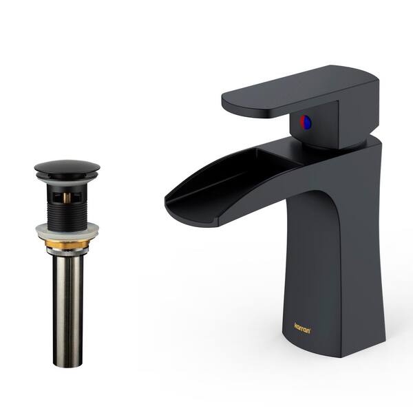 Karran Kassel Single Handle Single Hole Basin Bathroom Faucet with Matching Pop-Up Drain in Matte Black