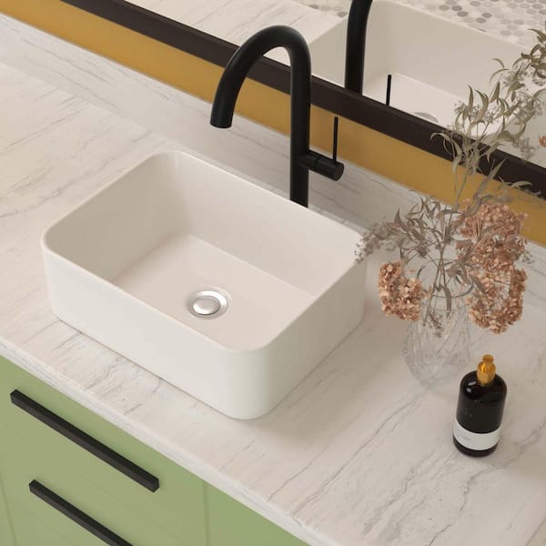 16 in. Farmhouse 1-Bowl in White Ceramic Rectangular Vessel Bathroom Sink, Modern 16 in. x 12 in. Farmhouse Kitchen Sink