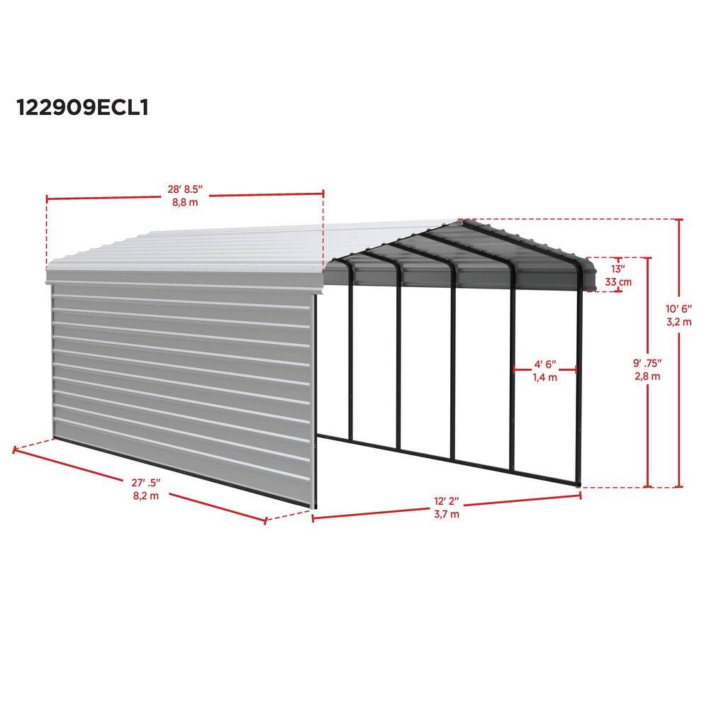 12 x 29 ft Charcoal Steel Carport Kit with Enclosure