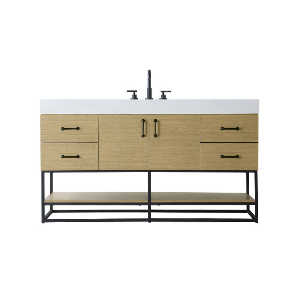 60 in. Single Sink Honey Brown Bath Vanity with White Engineered Marble Top price history on PriceWatchPro