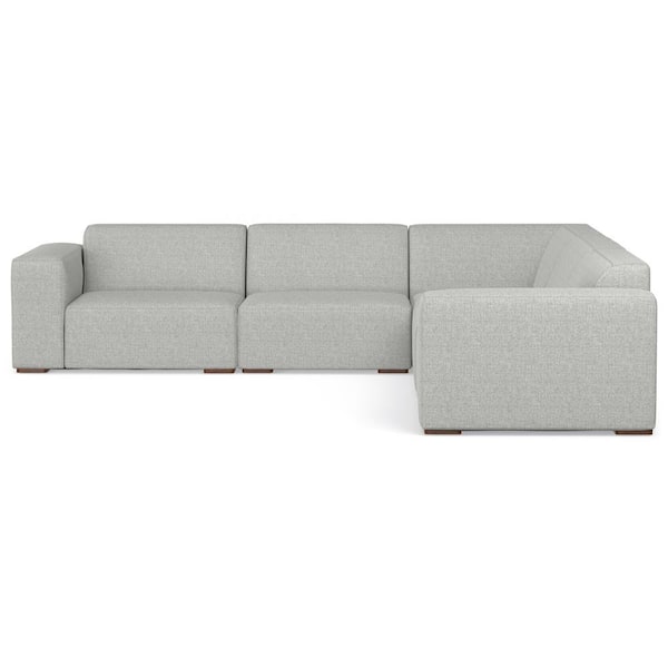 Simpli Home Rex 116 in. Straight Arm Tightly Woven Performance Fabric L-shaped Corner Sectional Modular Sofa in. Pale Grey