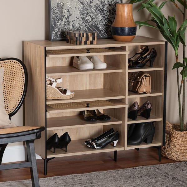 Baxton Studio Malcolm Oak Borwn Wood 2-Door Shoe Storage Cabinet