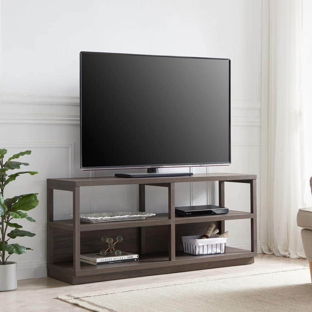 Thalia Modern 55" Alder Brown Wood TV Stand with Open Shelves