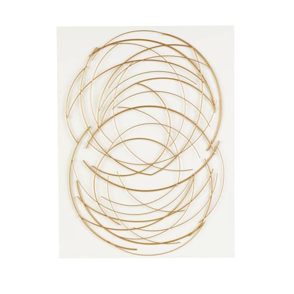 Litton Lane Gold Metal Overlapping Circles Design with White Wood Backing Wall Art