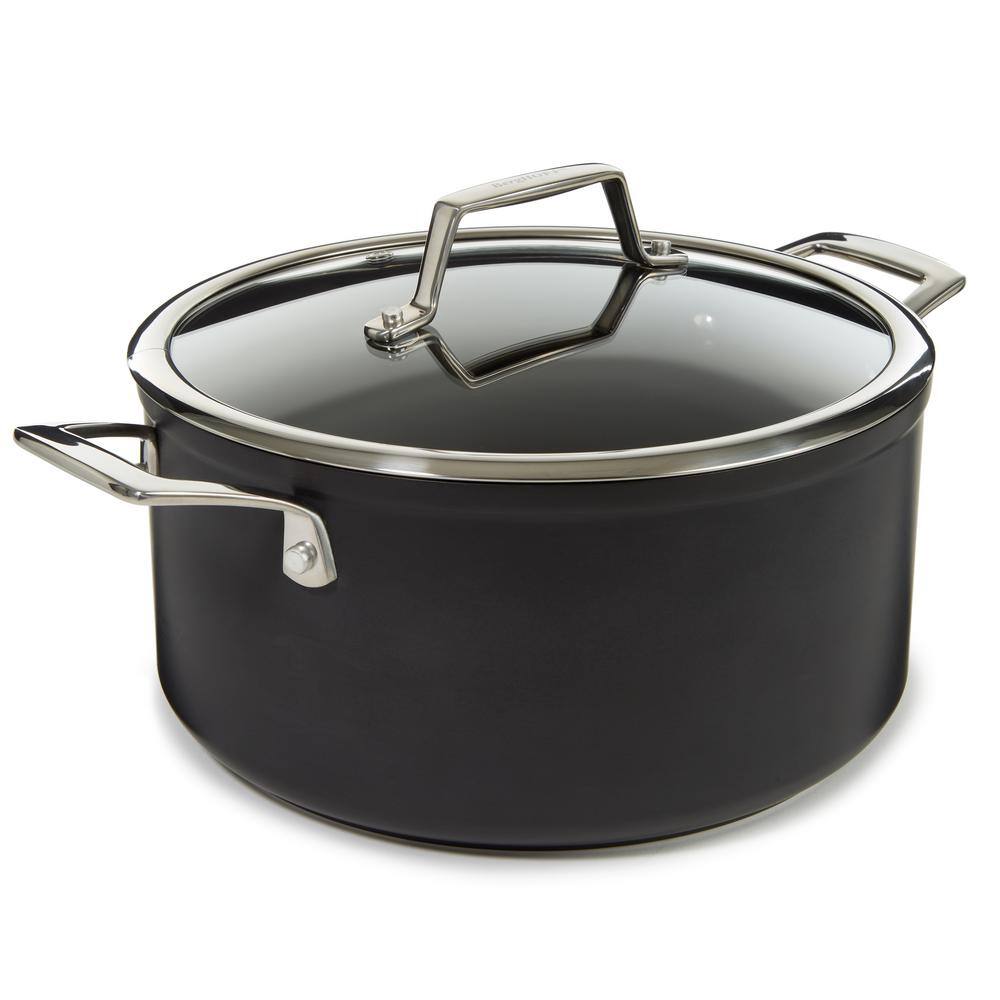 Black Aluminum Nonstick Stockpot with Glass Lid, 5.3qt