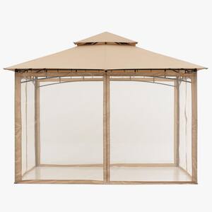 10 ft. x 12 ft. Beige Steel Outdoor Patio Gazebo with Vented Soft Roof Canopy and Netting