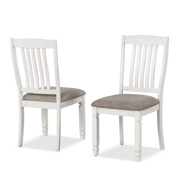 Helda Rustic White and Gray Fabric Upholstered Dining Chairs with Slat Back (Set of 2)