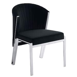 Fallon Black Velvet & Mirrored Silver Finish Side Chair Set of 2