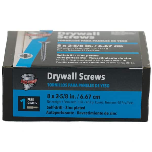 Pro-Twist #8 x 2-5/8 in. #2 Phillips Bugle Head Coarse Thread Self-Drilling Drywall Screws 1 lb. Box