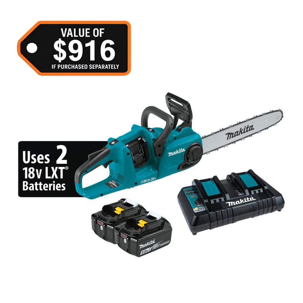 Makita LXT 16 in. 18V X2 (36V) Lithium-Ion Brushless Battery Chain Saw Kit (5.0Ah)