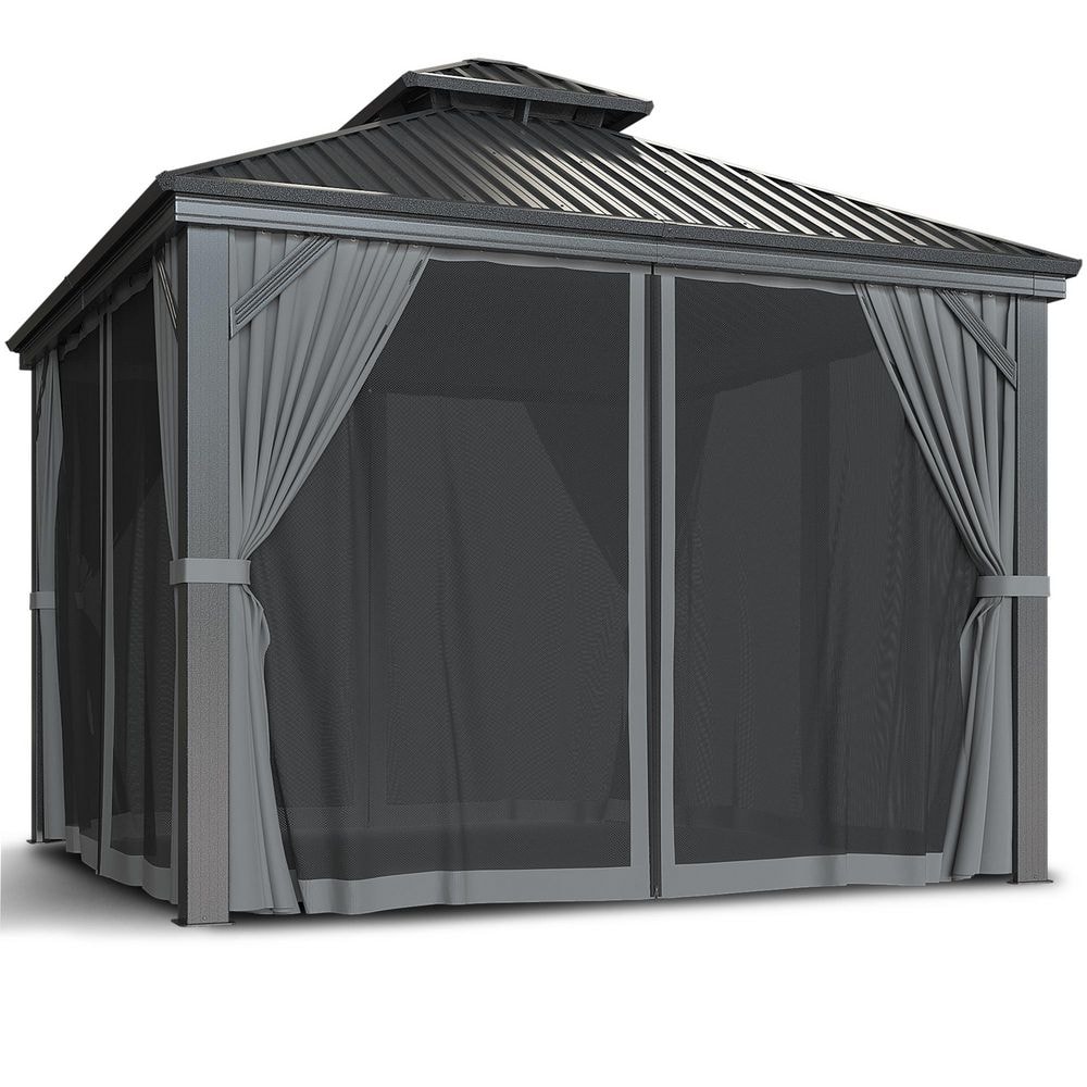 NETAJE 10 ft. W x 10 ft. D Gray Aluminum Hardtop Gazebo with