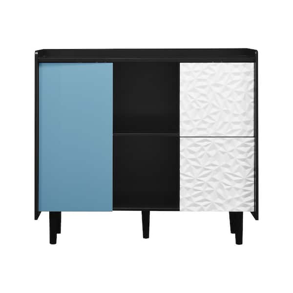 Otryad Modern Coffee Bar Cabinet Accent Cabinet with unique panel styling for Kitchen, Dining Room in Blue