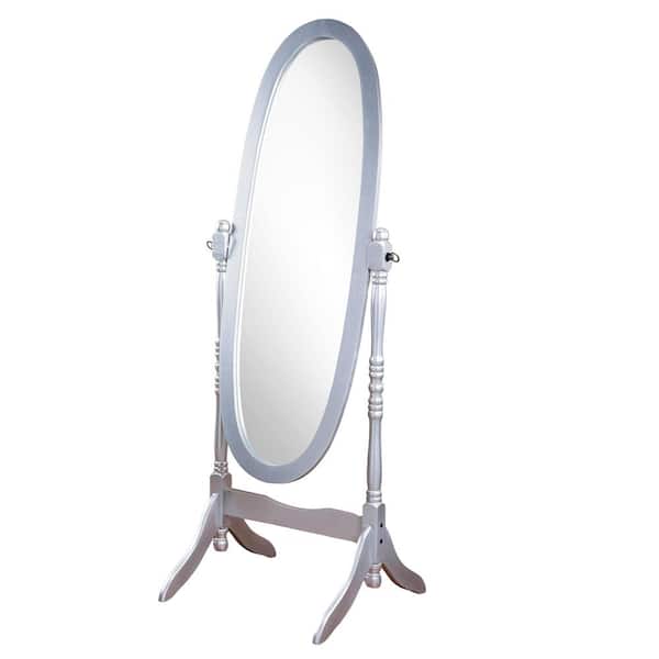 22.5 in. W x 59.25 in. H Oval Silver Wood Framed Wall Bathroom Vanity Mirror Full-Length Floor Mirror